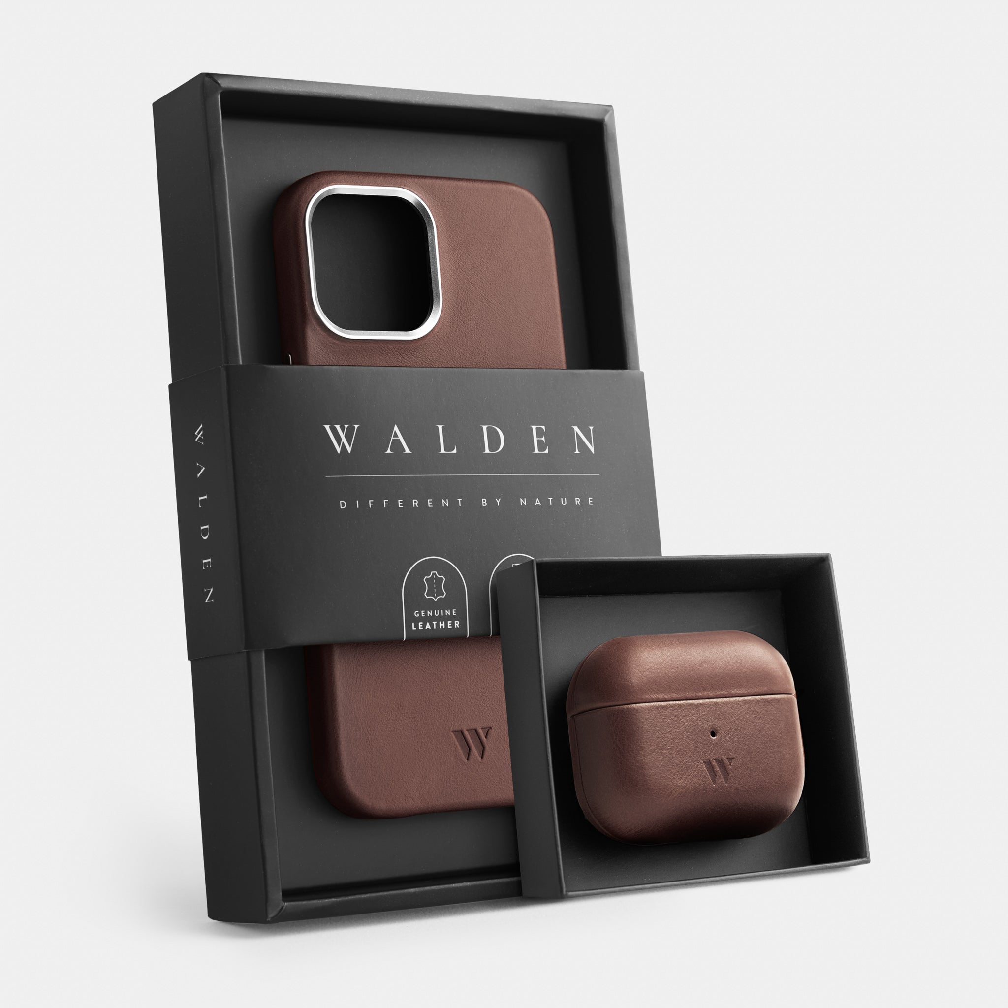 Walden® Funda iPhone + Estuche Airpods de Cuero Genuino · Moca
